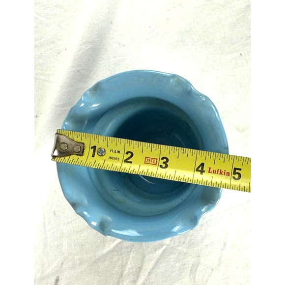 Vintage E&R Italian Pottery Planter Sky Blue Floral Ruffled Edge Flower Pot - Picture 6 of 6
